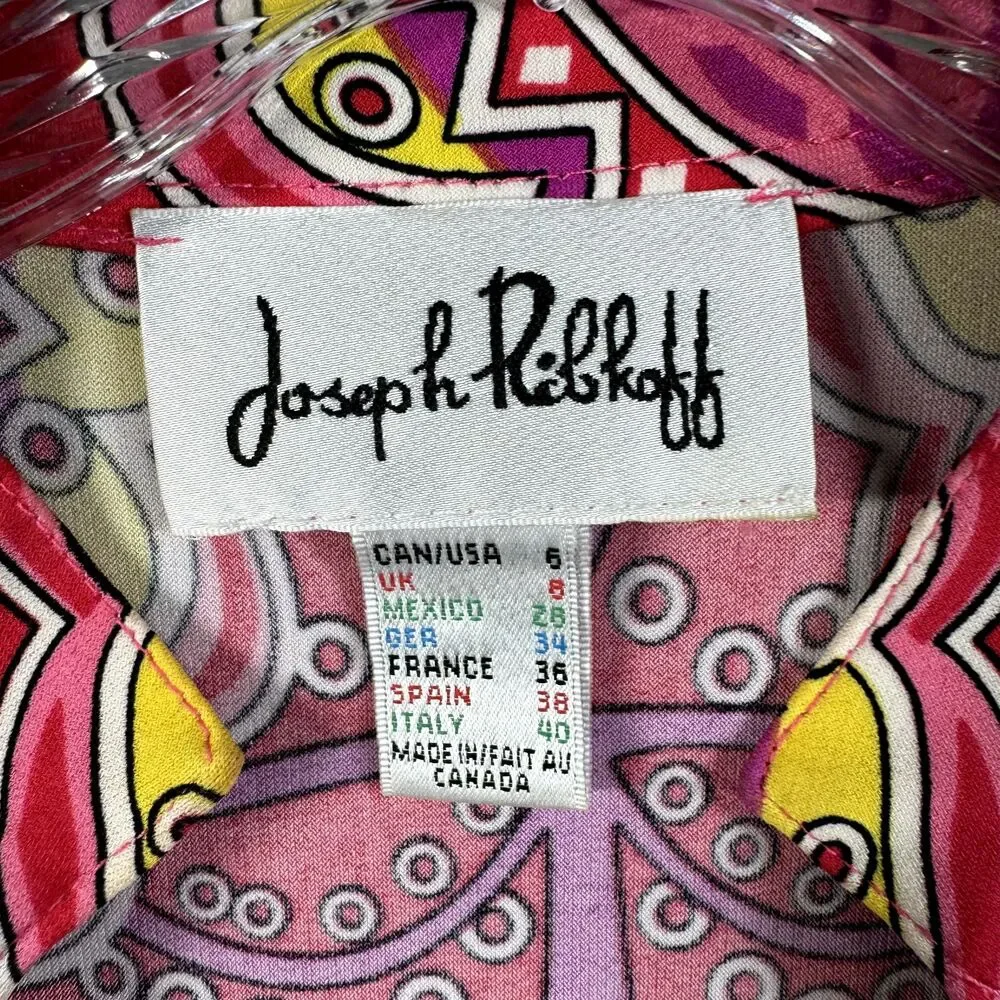 Joseph Ribkoff Top Women's 6 Pink Paisley Jewels Floral Tunic Bell Sleeve - Picture 3 of 7